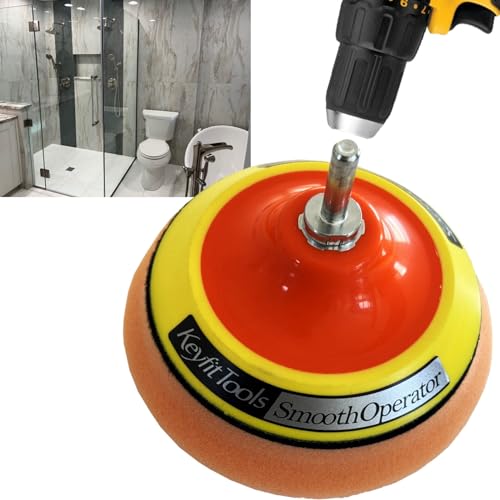 Keyfit Tools SmoothOperator PROFESSIONAL Drill Powered Glass Shower Tub Porcelain Ceramic Tile Bathroom Cleaner Polisher Proprietary Non Abrasive CleaningPolishing Material For Lime Hardwater Rust - Image 1