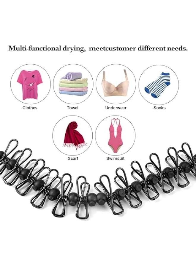 هواتور حبل غسيل للسفر، حبل غسيل محمول قابل للسحب مع 12 قطعة من مشابك الغسيل لتجفيف الغسيل في الاماكن المغلقة، ملحقات التخييم في الهواء الطلق، اسود - Image 3