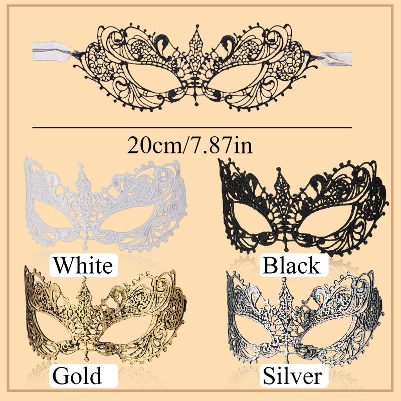 Wullina Masquerade Mask 4Pcs Mysterious Lace Black Gold Silver Masquerade Masks for Women Men Couples Prom Costumes - Image 2