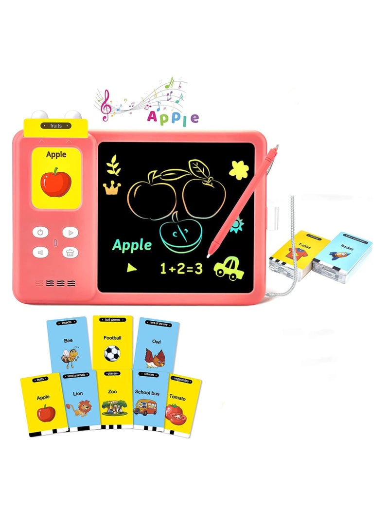 Educational Toys, 224 Pieces, Audio Flashcards with Sound Effects, Educational Lcd Writing Board, Word Games, Birthday Gifts for Children Aged 2-7, Pink - Image 1