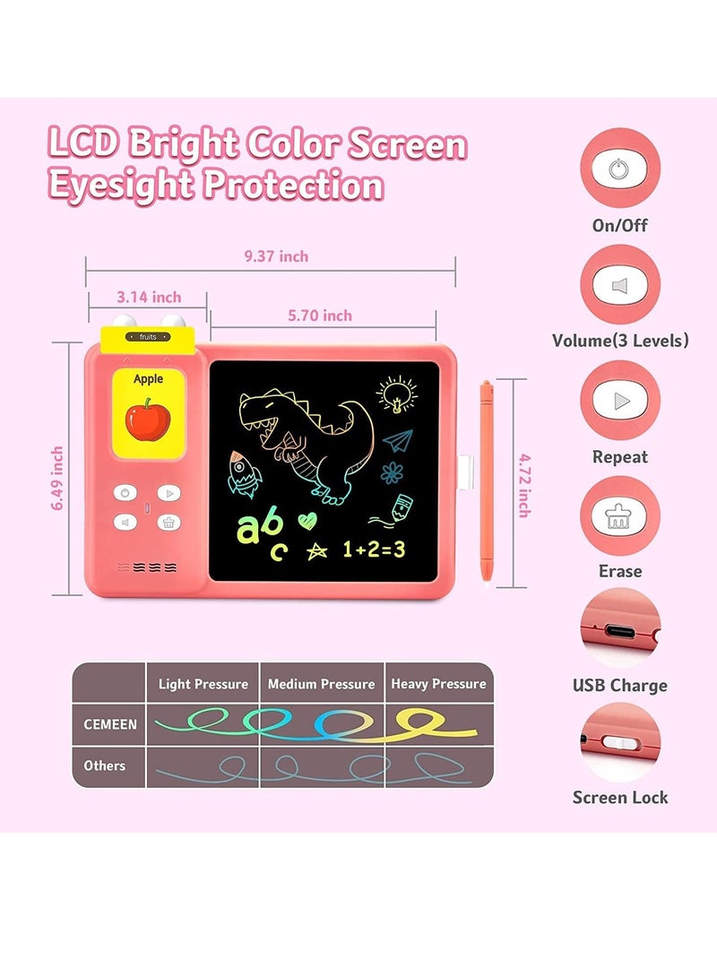 Educational Toys, 224 Pieces, Audio Flashcards with Sound Effects, Educational Lcd Writing Board, Word Games, Birthday Gifts for Children Aged 2-7, Pink - Image 5