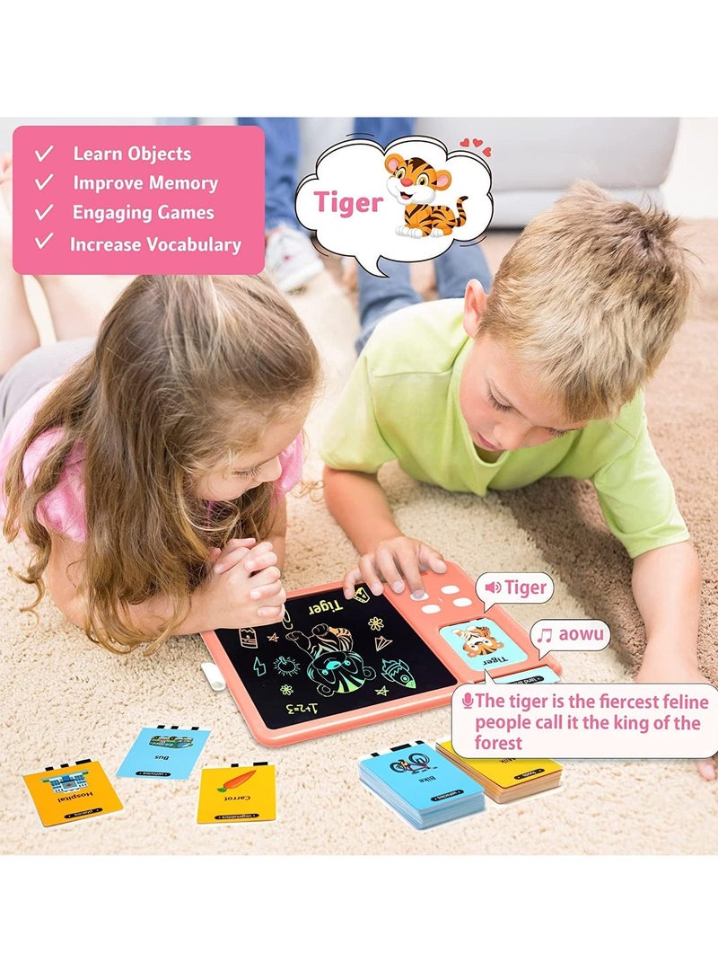 Educational Toys, 224 Pieces, Audio Flashcards with Sound Effects, Educational Lcd Writing Board, Word Games, Birthday Gifts for Children Aged 2-7, Pink - Image 3