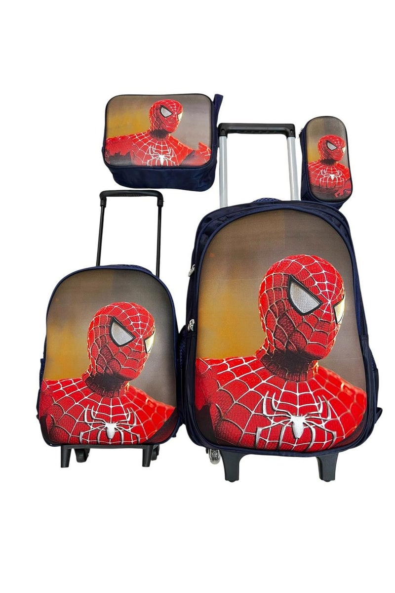 مارفل شنطة ظهر مدرسيةبعجلات 4 قطع مقاس 17 بوسة تصميم سبايدرمان ولادي - Image 1