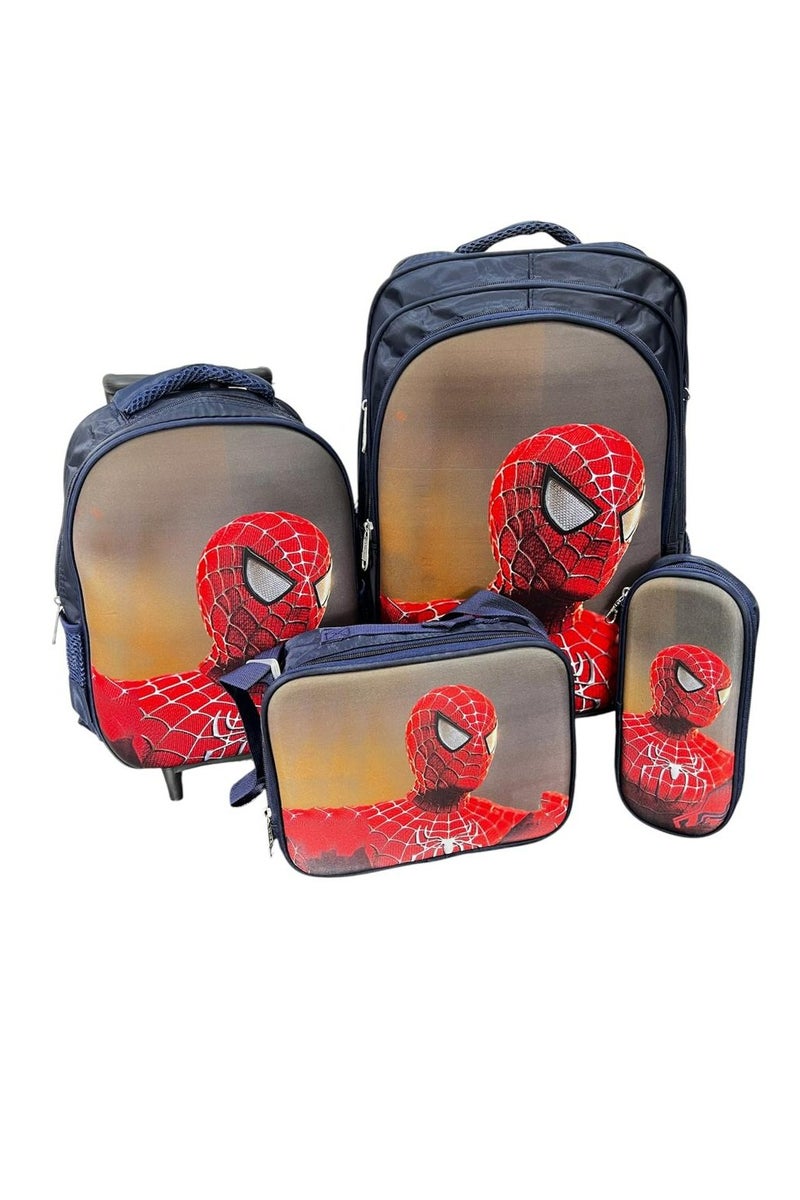 مارفل شنطة ظهر مدرسيةبعجلات 4 قطع مقاس 17 بوسة تصميم سبايدرمان ولادي - Image 2