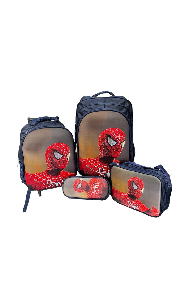 مارفل شنطة ظهر مدرسيةبعجلات 4 قطع مقاس 17 بوسة تصميم سبايدرمان ولادي - Image 4