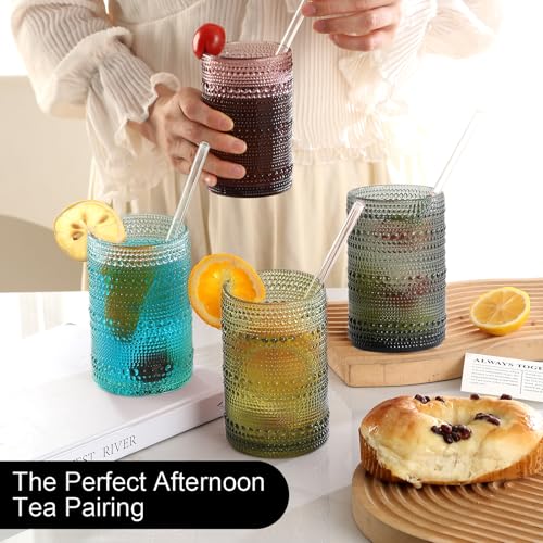 KMIGRUAN 15oz Colored Hobnail Drinking Glasses Set of 6,Vintage Kitchen Glassware,Embossed Beaded Glass Cups,Water Tumbler for Cocktail,Juice and Various Mixed Drinks - Image 4