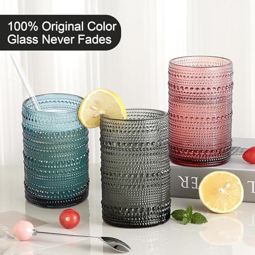 KMIGRUAN 15oz Colored Hobnail Drinking Glasses Set of 6,Vintage Kitchen Glassware,Embossed Beaded Glass Cups,Water Tumbler for Cocktail,Juice and Various Mixed Drinks - Image 2