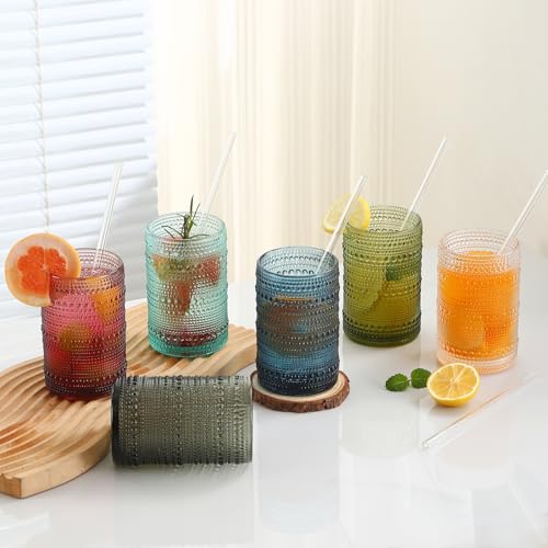 KMIGRUAN 15oz Colored Hobnail Drinking Glasses Set of 6,Vintage Kitchen Glassware,Embossed Beaded Glass Cups,Water Tumbler for Cocktail,Juice and Various Mixed Drinks - Image 5