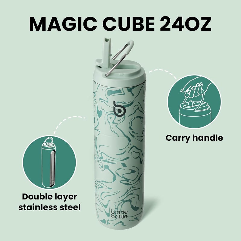bottle bottle Insulated Stainless Steel Water Bottle 24oz capacity. Includes Straw, Lid and Handle for Sports, Travel & Gym. Maintains 24 hour cold liquids and up to 12 hours hot. Double-Wall Vacuum Metal, Leak Proof, BPA-Free - Valley Green - Image 3