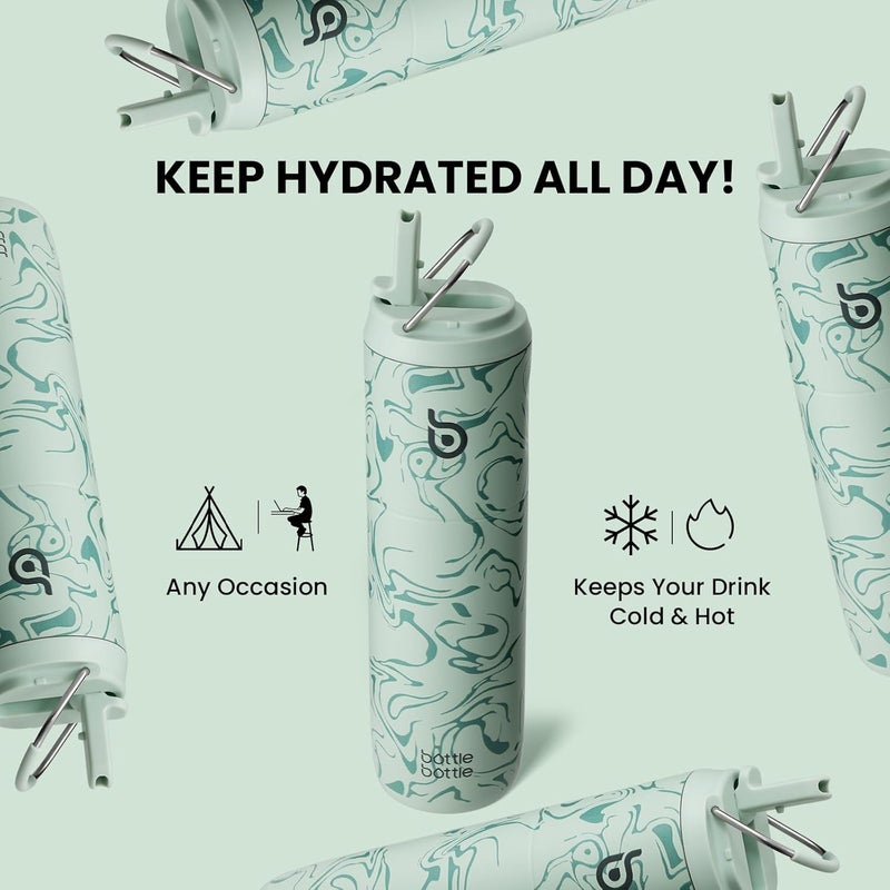 bottle bottle Insulated Stainless Steel Water Bottle 24oz capacity. Includes Straw, Lid and Handle for Sports, Travel & Gym. Maintains 24 hour cold liquids and up to 12 hours hot. Double-Wall Vacuum Metal, Leak Proof, BPA-Free - Valley Green - Image 5