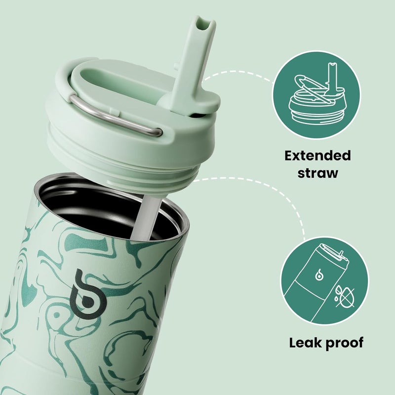 bottle bottle Insulated Stainless Steel Water Bottle 24oz capacity. Includes Straw, Lid and Handle for Sports, Travel & Gym. Maintains 24 hour cold liquids and up to 12 hours hot. Double-Wall Vacuum Metal, Leak Proof, BPA-Free - Valley Green - Image 2