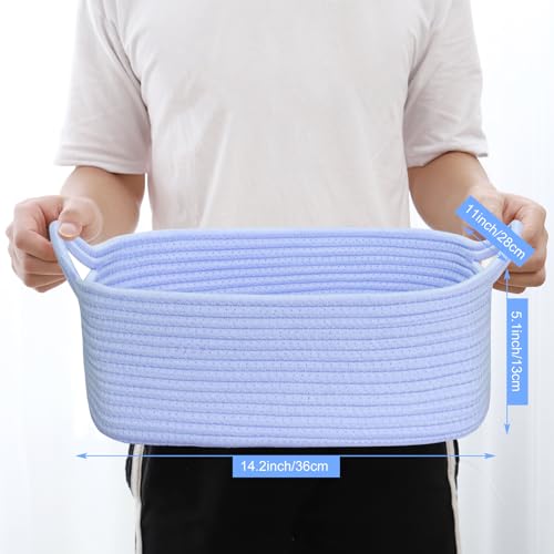 ABenkle Small Storage Basket with Handles Cotton Rope Woven Dog Cat Toy Bin Decorative Shelves Closet Organizing for Nursery Laundry Bedroom Bathroom 142x 11x 51 - Image 3