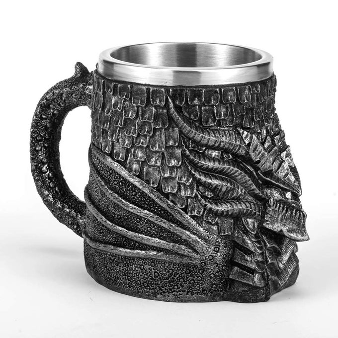 MEDIEVAL DRAGON BEER MUG STAINLESS STEEL COFFEE CUP GIFT MUG FOR DRAGON COLLECTOR THEMED PARTY DECORATIONVIKING TANKARD DRINKWARE MUG FOR COFFEEBEVERAGEJUICE 17OZ