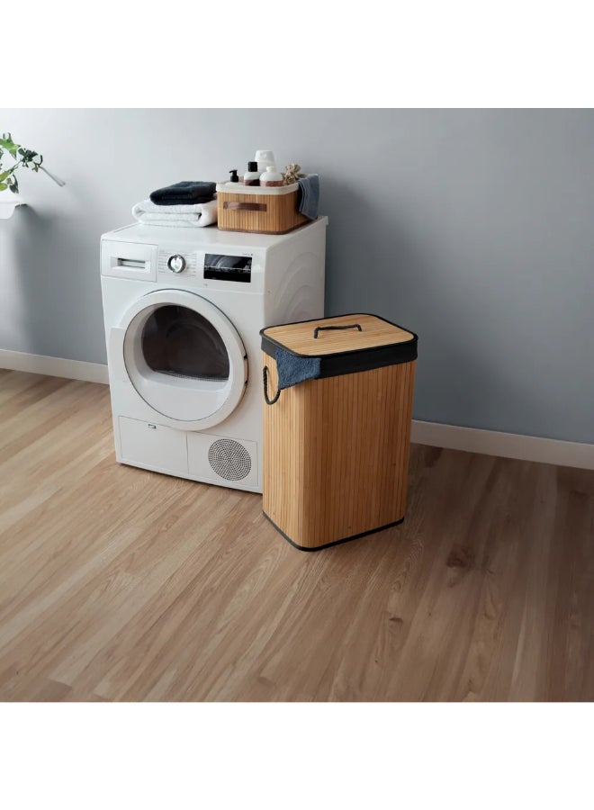 COMPACTOR Ross Foldable Rectangular Bamboo Laundry Hamper with Lid Brown and Black 60 x 30 x 40 cm RAN11909 - Image 2