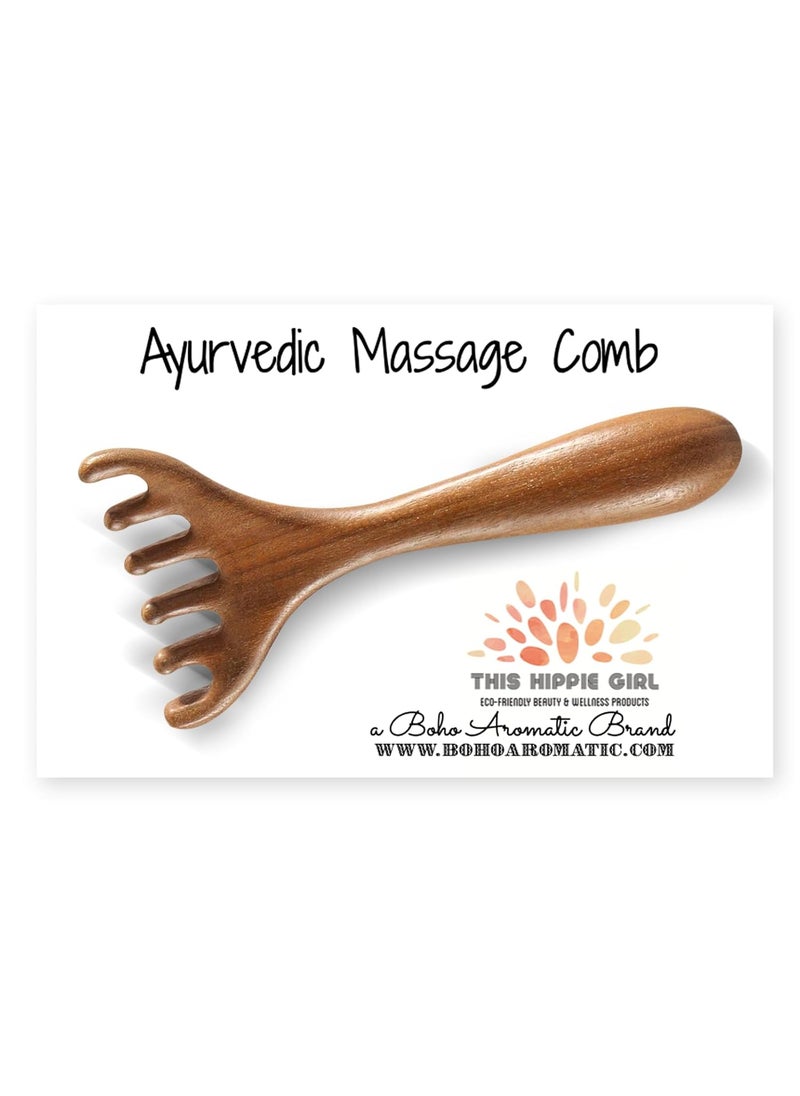 Boho Aromatic THIS HIPPIE GIRL Ayurvedic Meridian Massage Comb Wood Massage Comb for Head Scalp and Neck Gua Sha Sandalwood Comb for Scalp Massage Essential Oil Massager for Womens Hair and face 