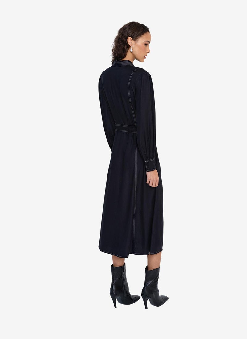 French Connection Women's Black/Porcelain Crea Rochelle Midi Shirt Dress - Image 2