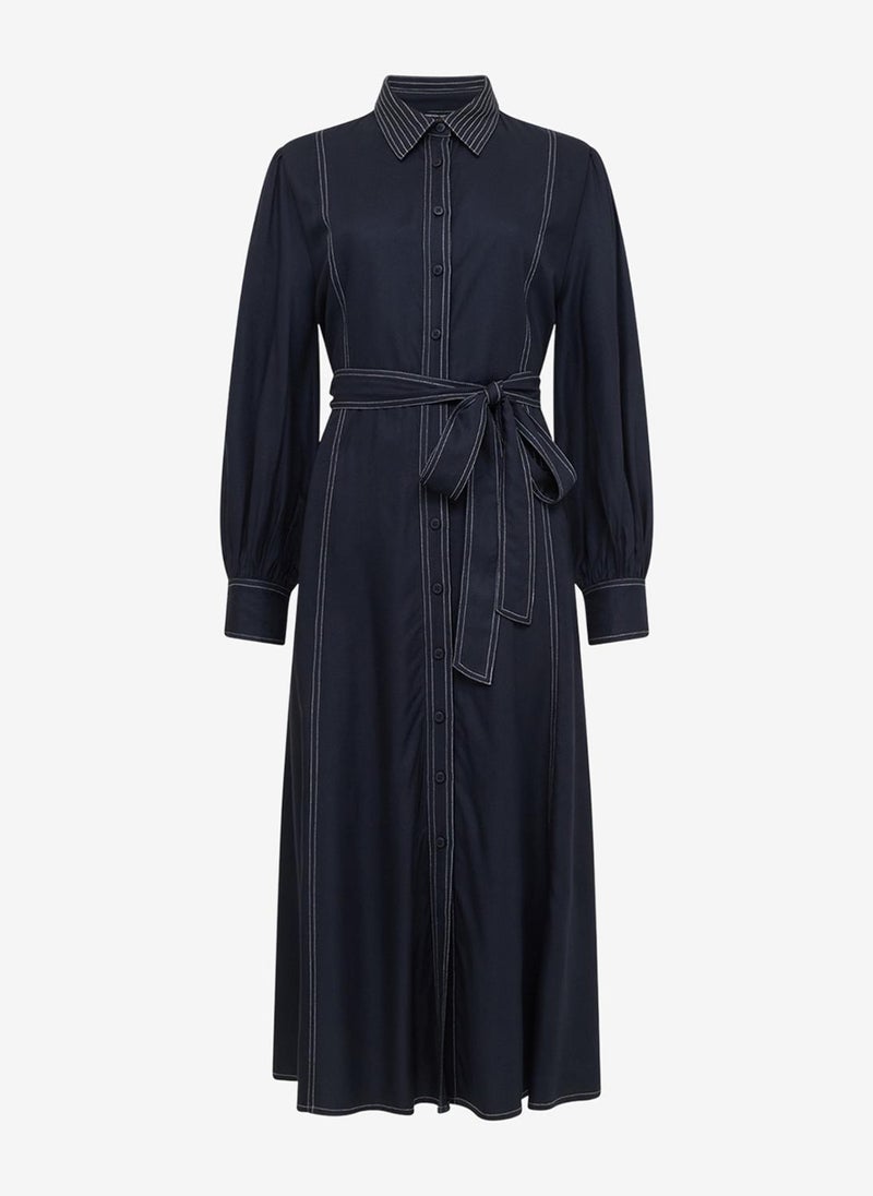 French Connection Women's Black/Porcelain Crea Rochelle Midi Shirt Dress - Image 5