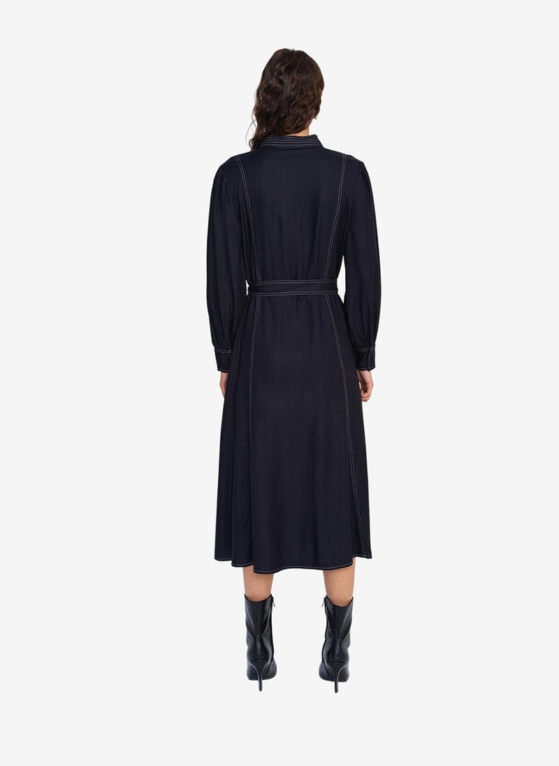 French Connection Women's Black/Porcelain Crea Rochelle Midi Shirt Dress - Image 4