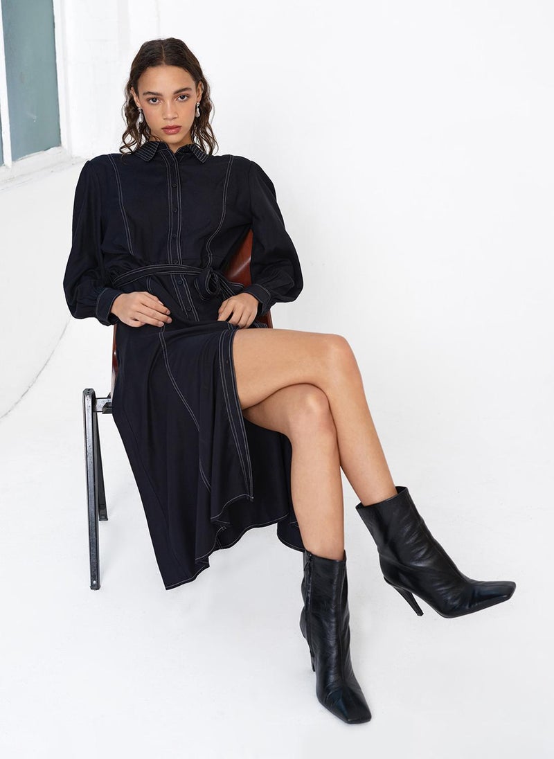 French Connection Women's Black/Porcelain Crea Rochelle Midi Shirt Dress - Image 3