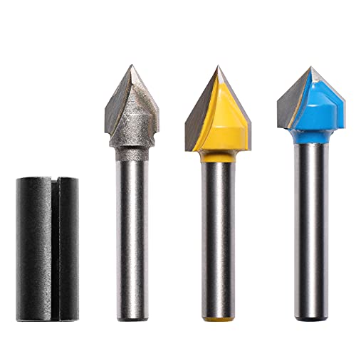 Genmitsu 1/4'' V Grooving Router Bit Set, 60 Degree & 90 Degree CNC Router Bits, 3D V Shape Milling Wood Cutter Knife CNC Engraving Router Bit, VG03A - Image 1