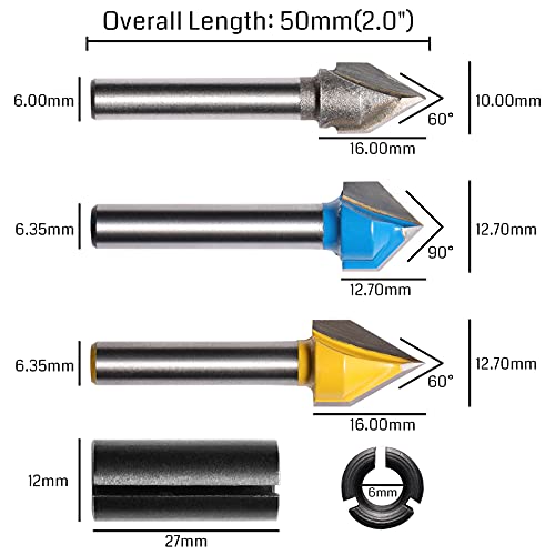 Genmitsu 1/4'' V Grooving Router Bit Set, 60 Degree & 90 Degree CNC Router Bits, 3D V Shape Milling Wood Cutter Knife CNC Engraving Router Bit, VG03A - Image 2
