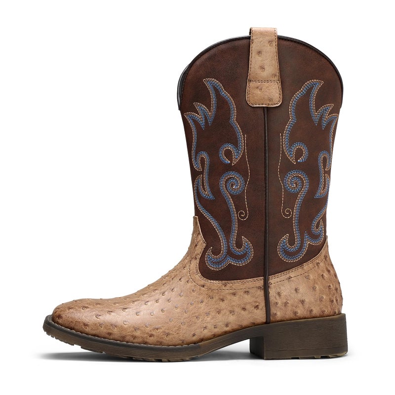 TruVeld Cowboy Boots For Men Western Boots For Men Square Toe Ostrich Boots Exotic Skin, Men's Cowboy Boots Dress Trendy Slip Resistant Mid-Calf Embroidered Pull On Classic Boots, Botas Vaqueras Para Hombre - Image 3