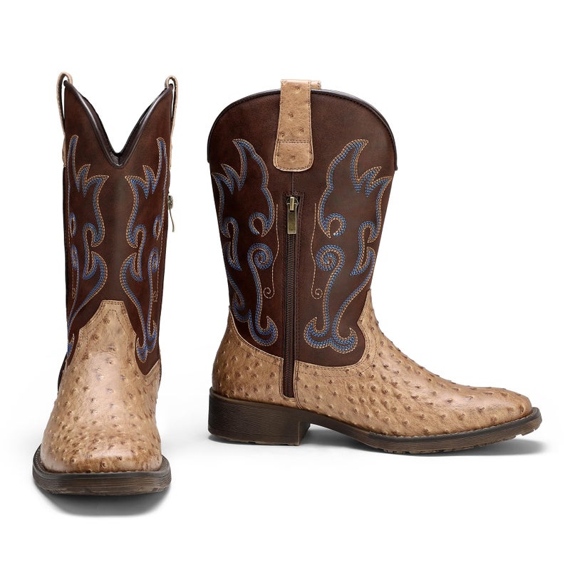TruVeld Cowboy Boots For Men Western Boots For Men Square Toe Ostrich Boots Exotic Skin, Men's Cowboy Boots Dress Trendy Slip Resistant Mid-Calf Embroidered Pull On Classic Boots, Botas Vaqueras Para Hombre - Image 5
