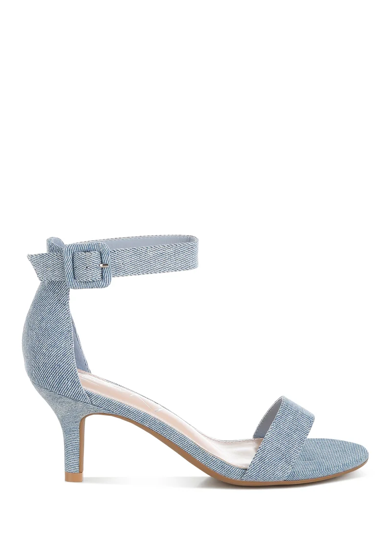London Rag Women's Denim Kitten Heel Sandals in Denim