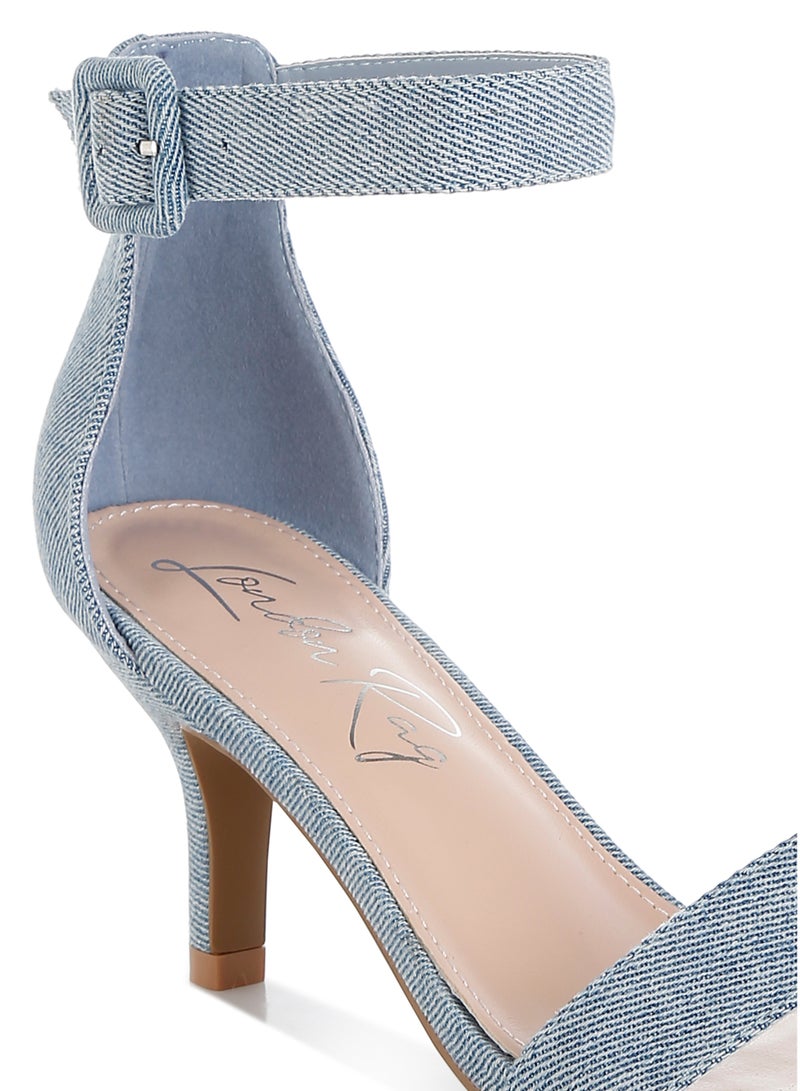London Rag Women's Denim Kitten Heel Sandals in Denim - Image 5