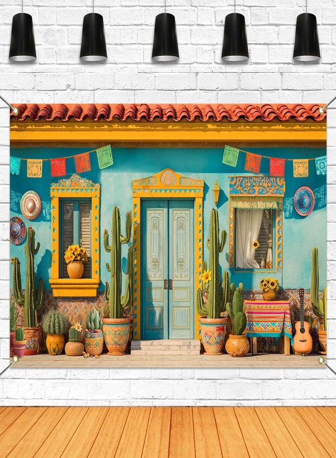Mocsicka Mexican Theme Backdrop Cinco De Mayo Party Decorations Banner Fiesta Photography Background Party Supplies Photo Booth Props (Blue, 70.8 x 43.3 Inch) - Image 1
