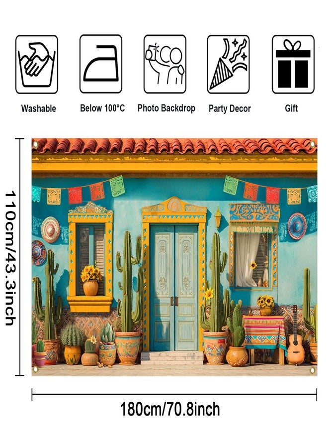 Mocsicka Mexican Theme Backdrop Cinco De Mayo Party Decorations Banner Fiesta Photography Background Party Supplies Photo Booth Props (Blue, 70.8 x 43.3 Inch) - Image 5