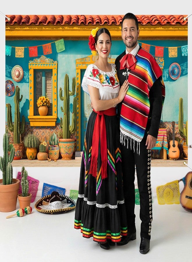 Mocsicka Mexican Theme Backdrop Cinco De Mayo Party Decorations Banner Fiesta Photography Background Party Supplies Photo Booth Props (Blue, 70.8 x 43.3 Inch) - Image 4