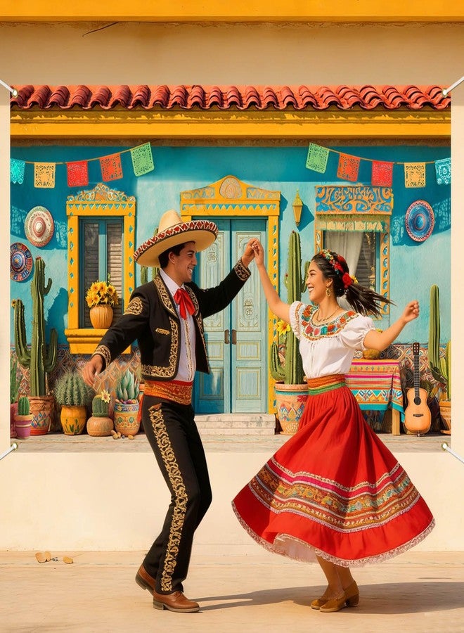 Mocsicka Mexican Theme Backdrop Cinco De Mayo Party Decorations Banner Fiesta Photography Background Party Supplies Photo Booth Props (Blue, 70.8 x 43.3 Inch) - Image 2