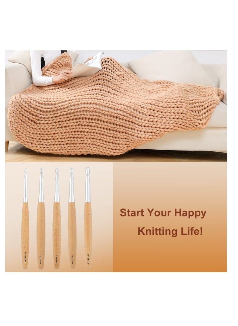 Large Crochet Hooks Set, Beech Wood Handle Crochet Hooks, for Crocheting, Ergonomic Knitting Hooks Set for Crochet Yarn Craft, Knitting Crochet Supplies (6.5mm,7.0mm,8.0mm,9.0mm,10.0mm)  - Image 4