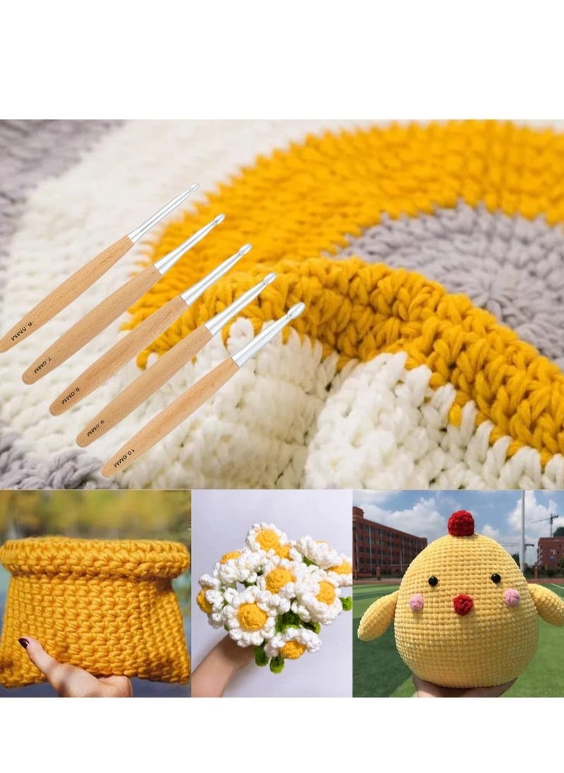 Large Crochet Hooks Set, Beech Wood Handle Crochet Hooks, for Crocheting, Ergonomic Knitting Hooks Set for Crochet Yarn Craft, Knitting Crochet Supplies (6.5mm,7.0mm,8.0mm,9.0mm,10.0mm)  - Image 3
