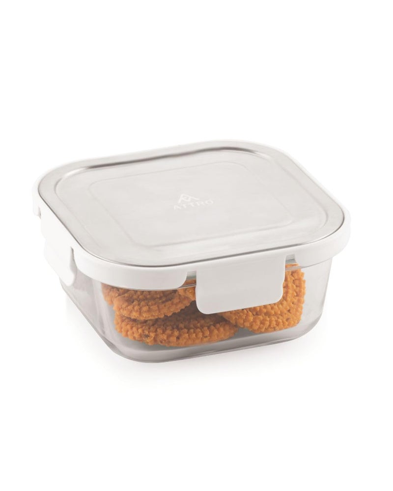 ATTRO Glassox Borosilicate Square Glass Lunch Box with Stainless Steel Lid Food Storage Container Microwave & Freezer Safe BPA-Free Food-Grade 800ml - Image 1