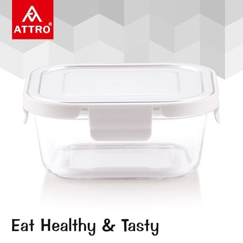 ATTRO Glassox Borosilicate Square Glass Lunch Box with Stainless Steel Lid Food Storage Container Microwave & Freezer Safe BPA-Free Food-Grade 800ml - Image 3