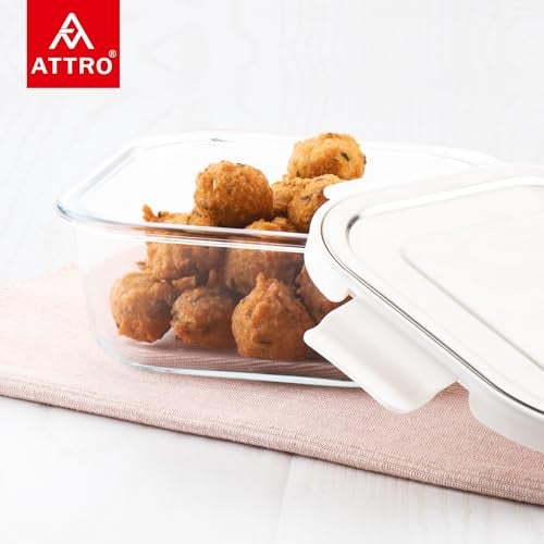 ATTRO Glassox Borosilicate Square Glass Lunch Box with Stainless Steel Lid Food Storage Container Microwave & Freezer Safe BPA-Free Food-Grade 800ml - Image 2