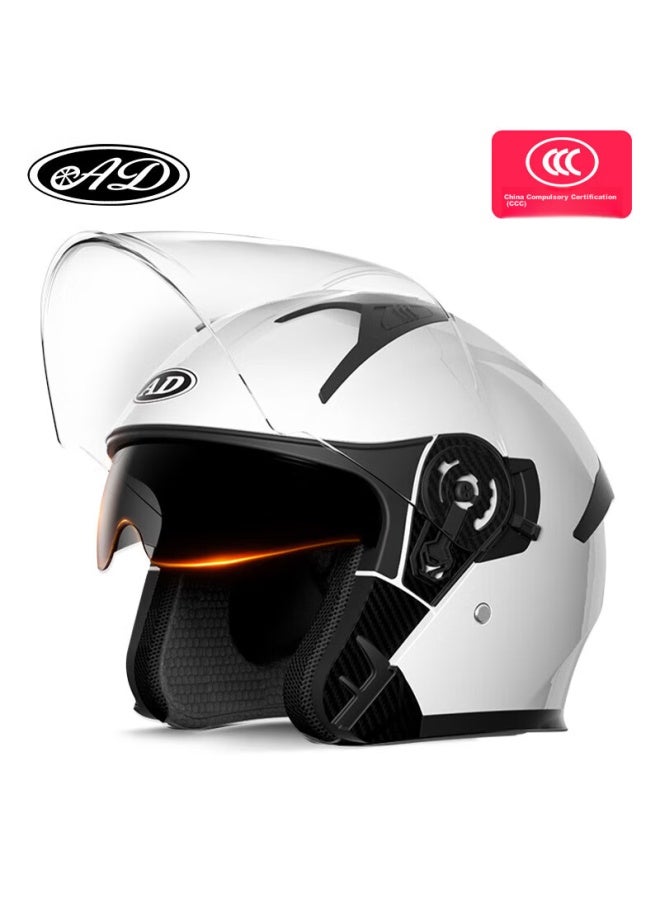 Ad Motorcycle Helmet, 3c Certified, For Men And Women, Electric Scooter Safety Helmet, Uni, Four Seasons, Dual Visor, Sun Protection, Electric Vehicle Half Helmet, Winter Anti-fog Motorcycle Helmet, K5 Distant Mountain White - Image 1