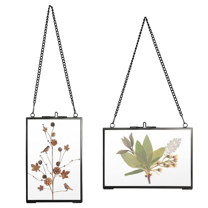 SET OF 2 BRASS WALL HANGING PHOTO FRAME GOLDEN GLASS HANGING PICTURE ARTWORK DISPLAY FRAME DOUBLE GLASS FLOATING FRAME STYLE GALLERY WALL FRAME FOR PHOTO PICTURE POSTER ETC