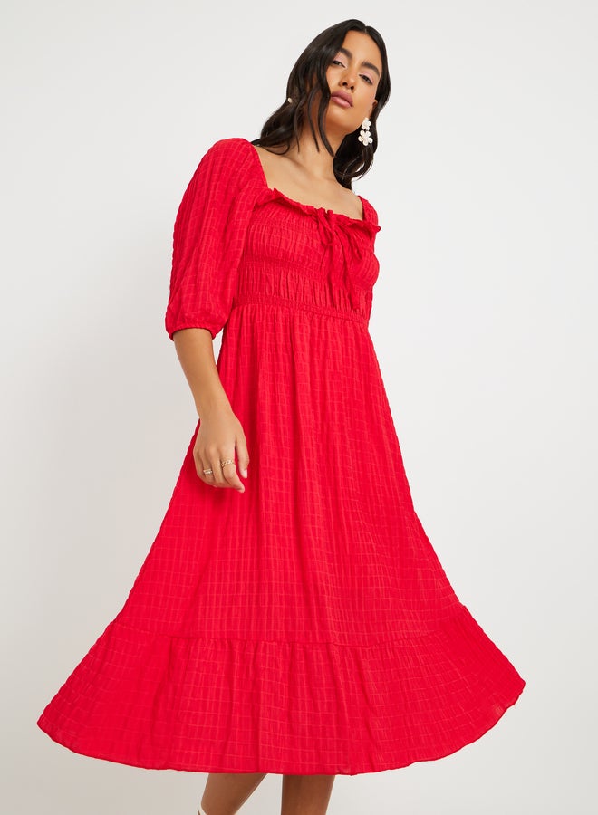 تايك تو فستان أحمر بياقة سموك - Image 1