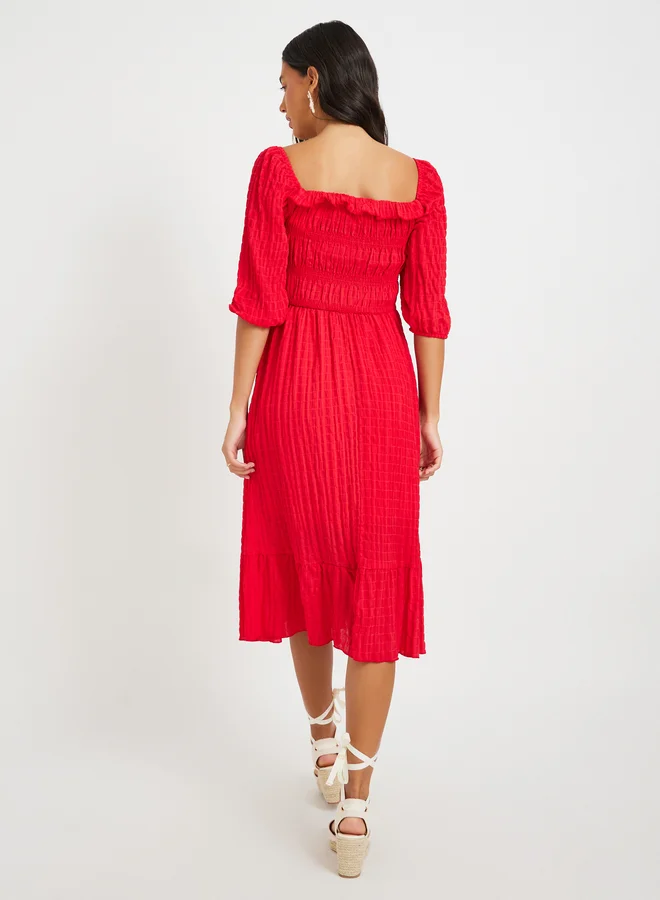 Take Two Red Smocked Bodice Dress