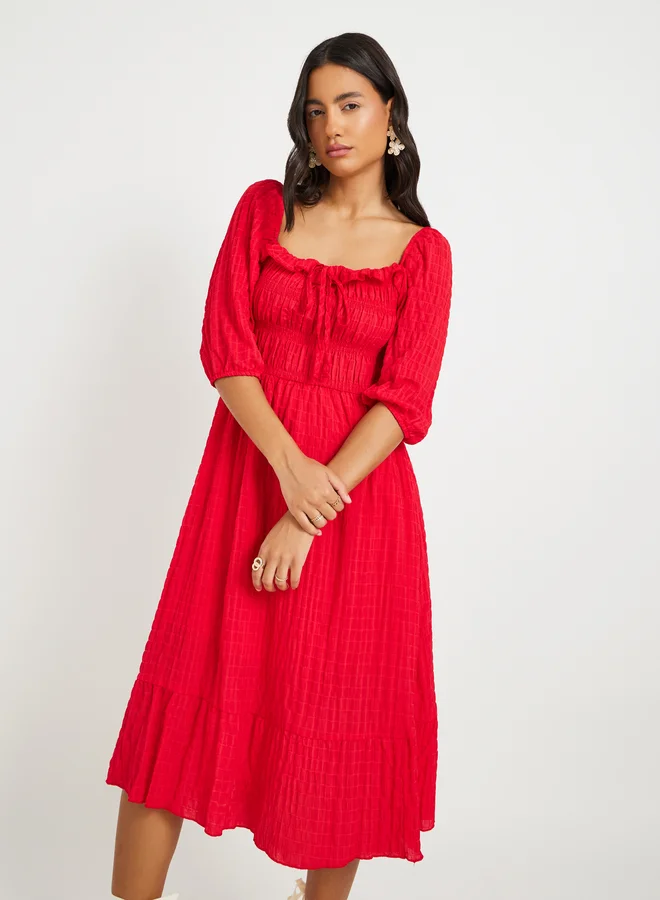 Take Two Red Smocked Bodice Dress