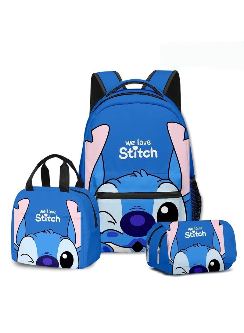 Stitch Student School Bag Children's Lunch Bag Pencil Case Three-Piece Set 30*40*17cm