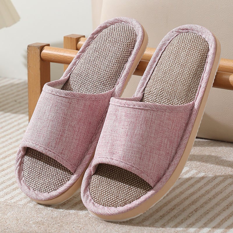 Linen Slippers Home Hotel Spa Non-Slip Thickened Pure pink 
