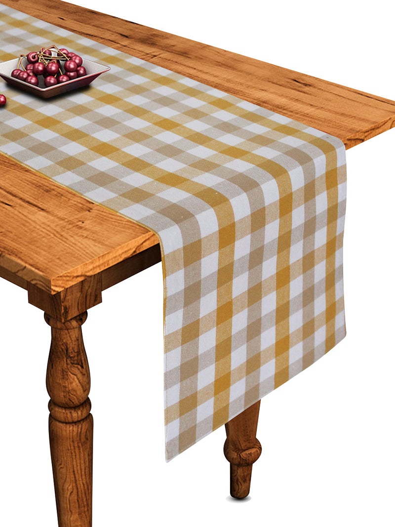 Airwill Cotton Lanfrancki Yellow Designed Checked Pattern Table Runner Length 152cm (Yellow, Pack of 1) - Image 1