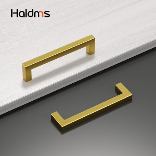 Haidms 30 Pack | 5 Inch Gold Cabinet Handles Brushed Gold Drawer Pulls Stainless Steel Cabinet Hardware Square Bar Modern Cabinet Handles for Kitchen Bathroom Cupboard - Image 3
