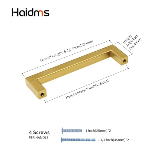 Haidms 30 Pack | 5 Inch Gold Cabinet Handles Brushed Gold Drawer Pulls Stainless Steel Cabinet Hardware Square Bar Modern Cabinet Handles for Kitchen Bathroom Cupboard - Image 2