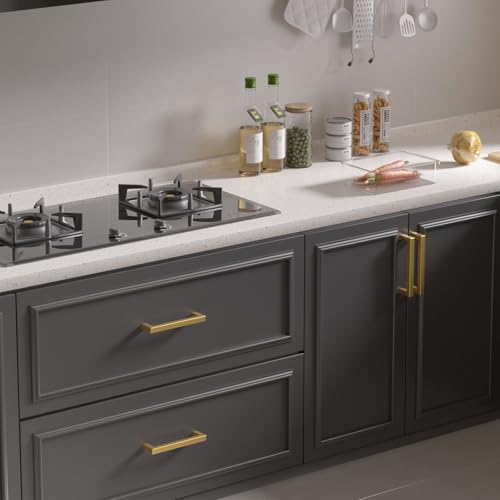 Haidms 30 Pack | 5 Inch Gold Cabinet Handles Brushed Gold Drawer Pulls Stainless Steel Cabinet Hardware Square Bar Modern Cabinet Handles for Kitchen Bathroom Cupboard - Image 5