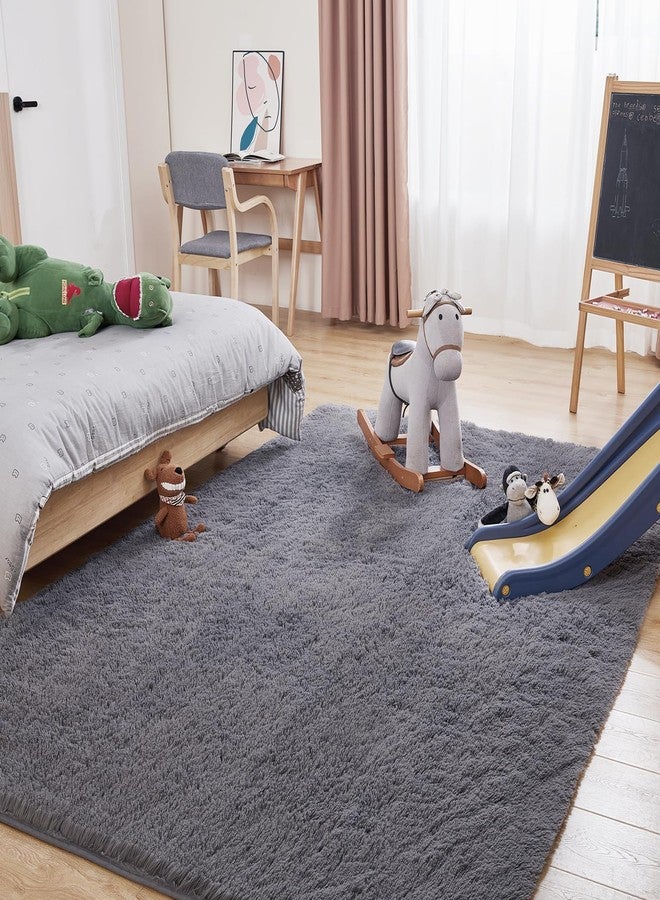 Puremy Ultra Soft Grey Rugs for Living Room 5x7 Inch Fluffy Plush Rug for Bedroom Non-Slip Floor Rug for Kids Bedroom Bedside Playroom Hallway - Image 5